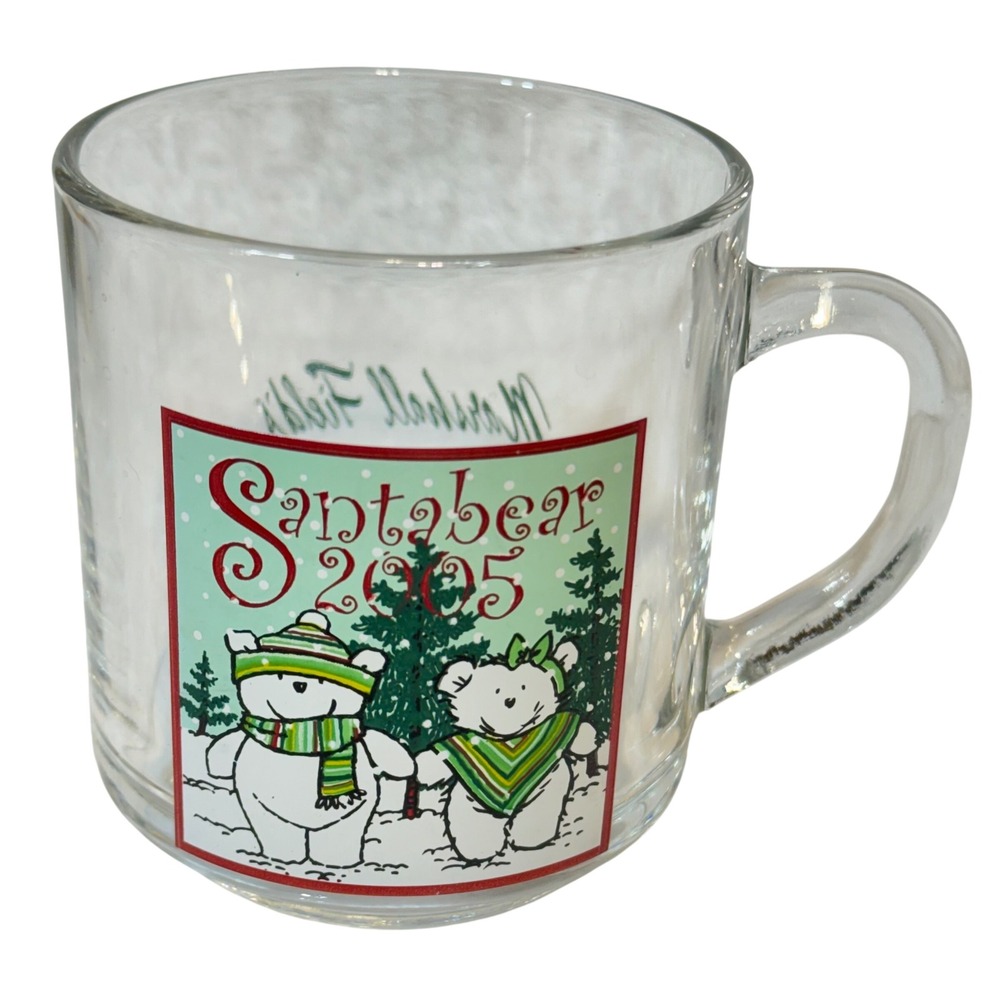 Marshall Field's Santabear 2005 Mug Clear Glass Holiday Dayton Hudson Santa Bear